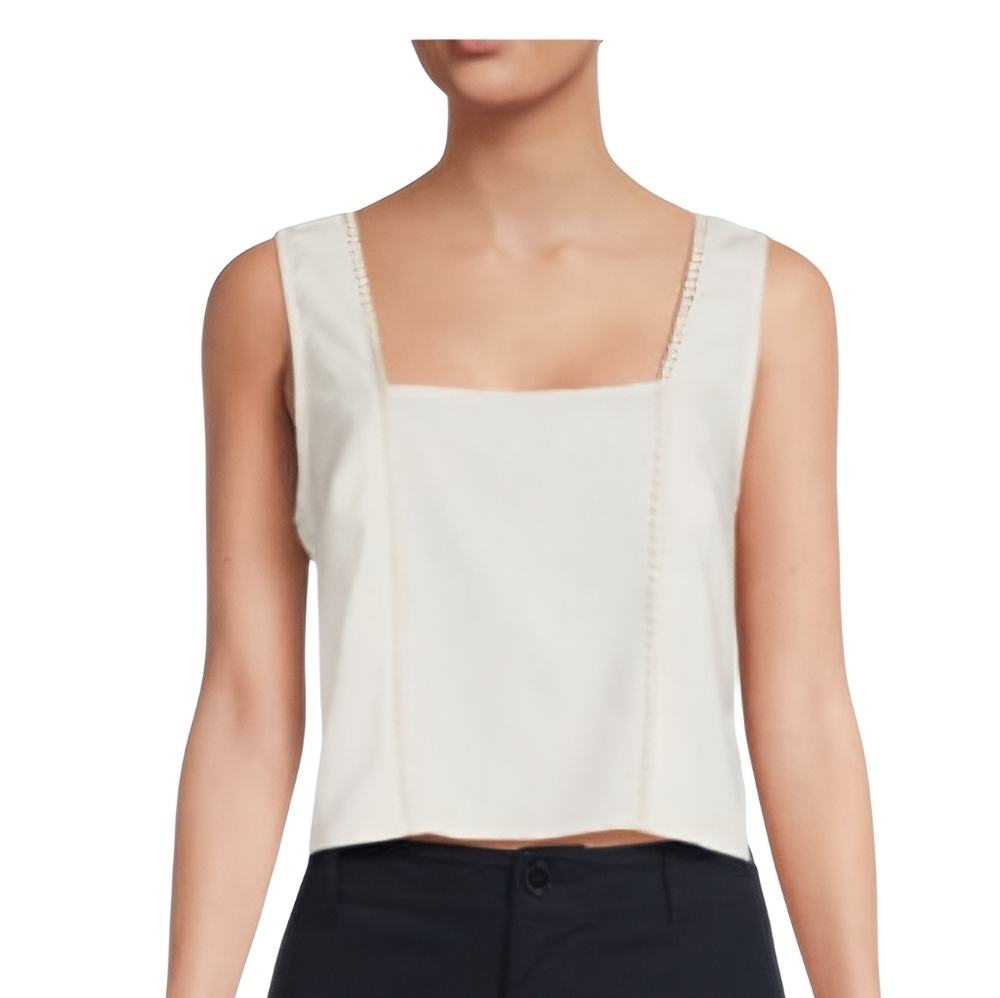 MARINE LAYER Stella Lace Trim Cropped Tank Top  , Xlarge